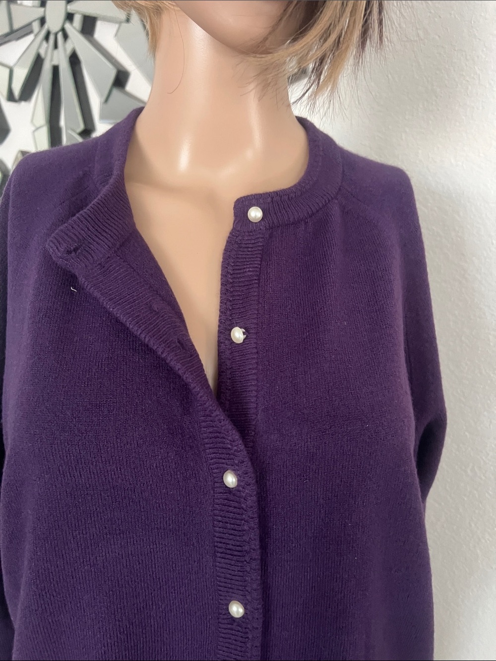 NWT (Hampshire STUDIO) Pearl-Button Purple Crewneck Cardigan,long sleeves size L